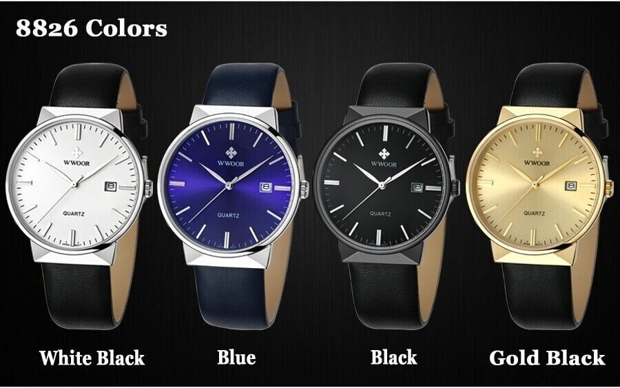 WWOOR Simple Ultra-Thin Steel Mesh Leather Date Men’s Wristwatch