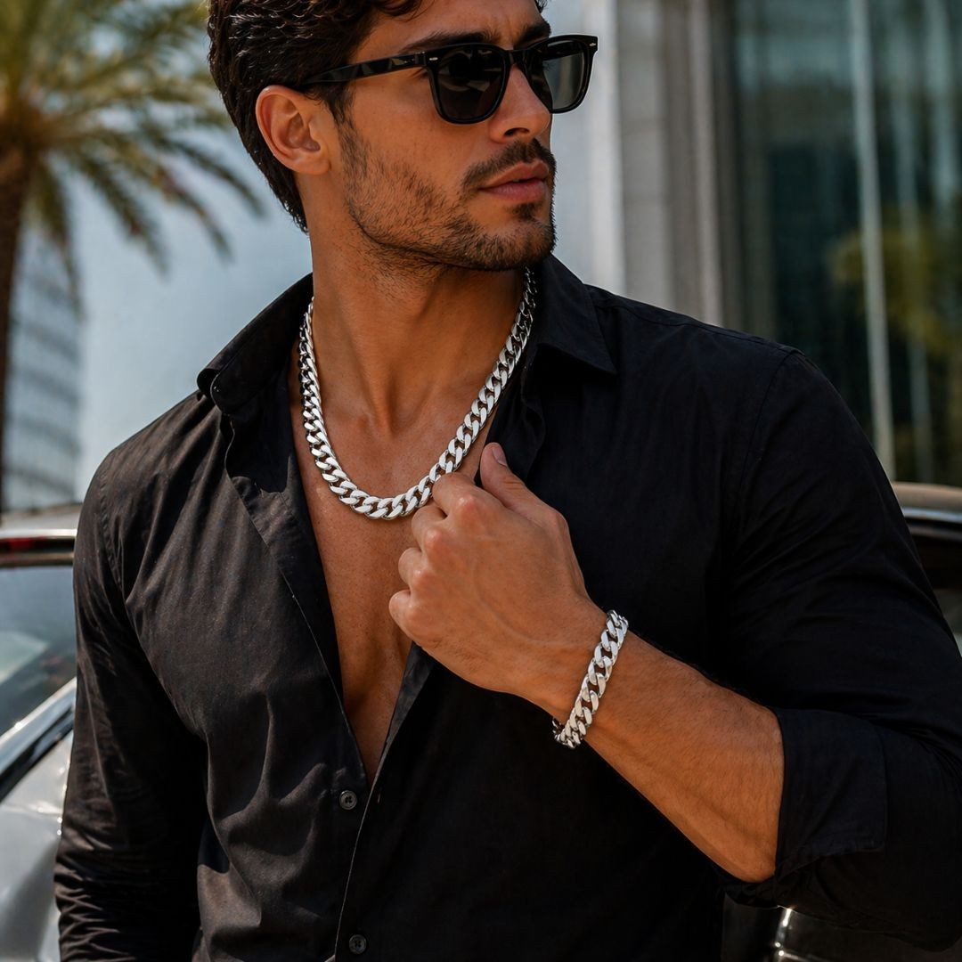 925 Sterling Silver Miami Cuban Link Chain Mens Necklace Bracelet 12.5mm Wide