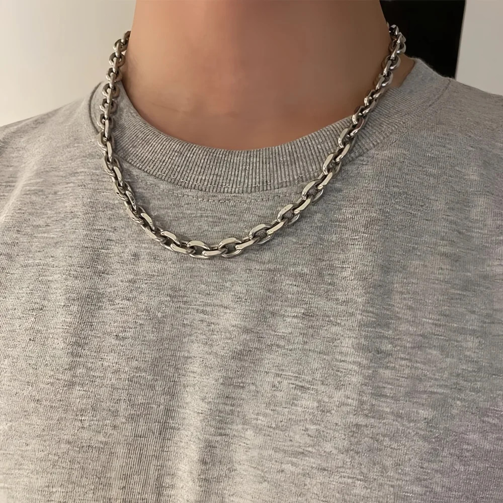 Men Retro Silver Color Stainless Steel Necklace Hip Hop Thick O Chain Jewelry Ro