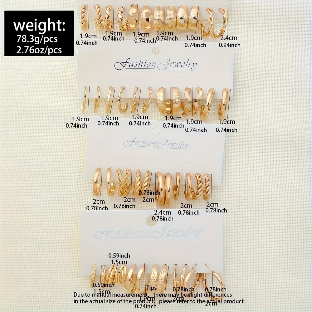 24pair Women’s Geometric C-Shape Wave TwistedEarrings Set – Fashion Jewelry