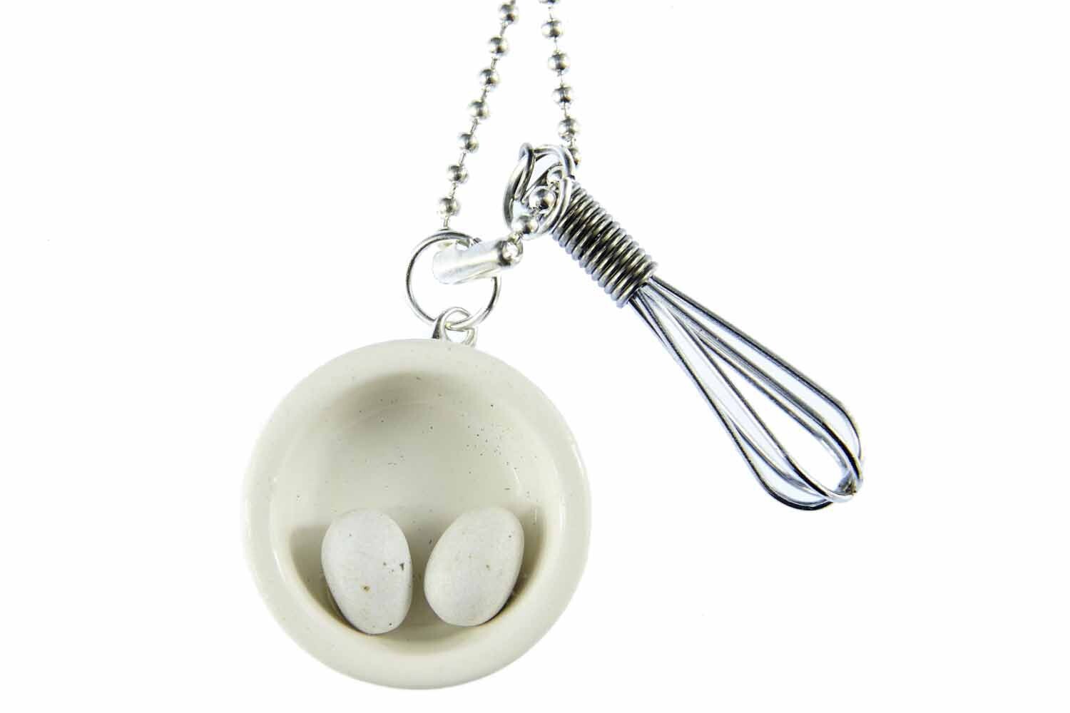Set Necklace Miniblings 80cm Whisk Eggs Cook Kitchen White