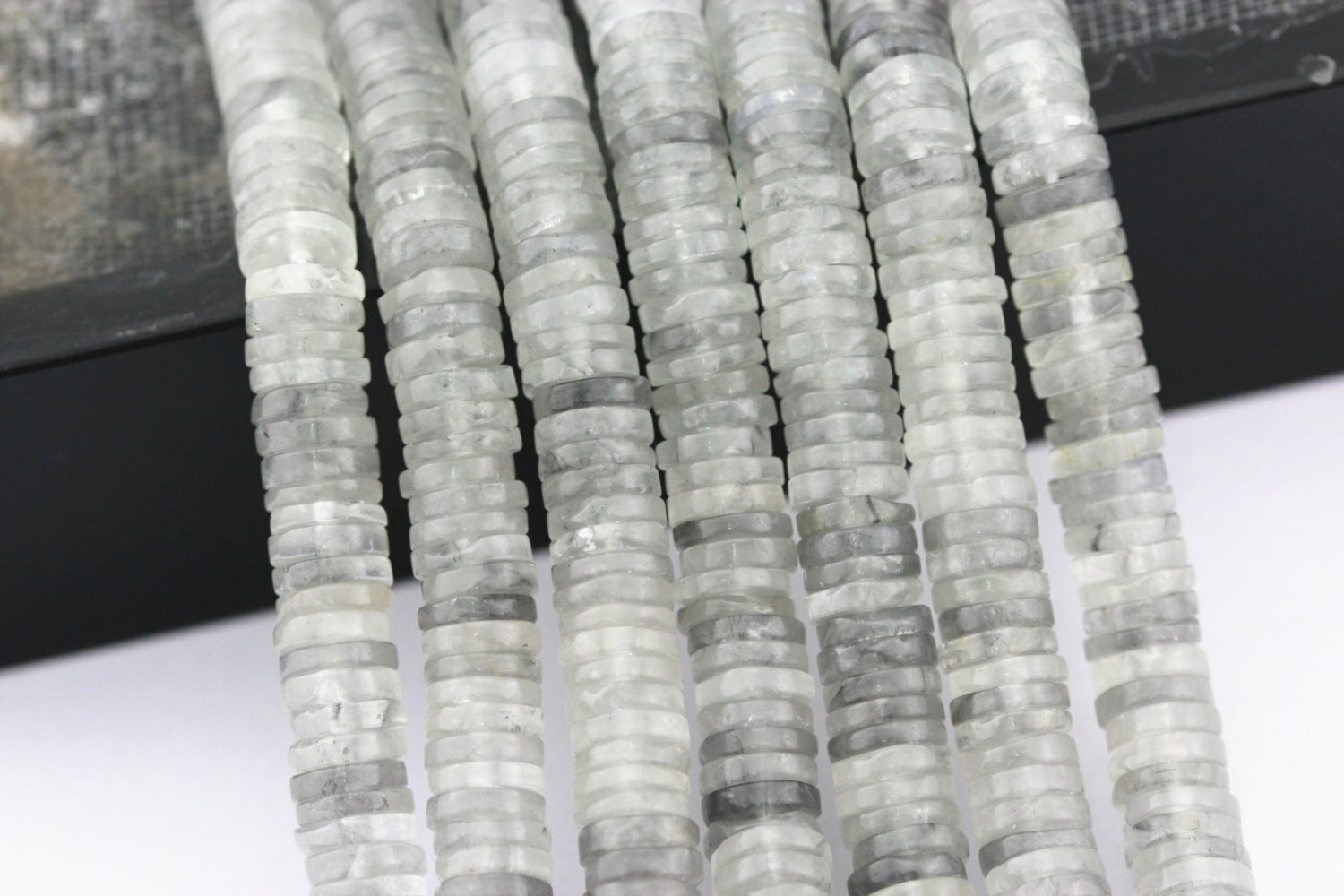Cloudy Gray Quartz Heishi Discs Beads 5×1.5mm 6×1.5mm 7×1.5mm 15.5″ Strand