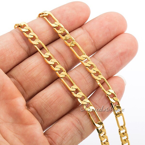 6MM 18-24″ Yellow Gold Filled Unisex Figaro Link Chain Necklace Women Men Gift