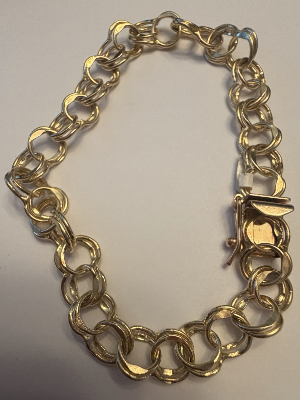 14k Yellow Gold Double Curb Link Chunky Charm Bracelet Polished Retro Never Worn