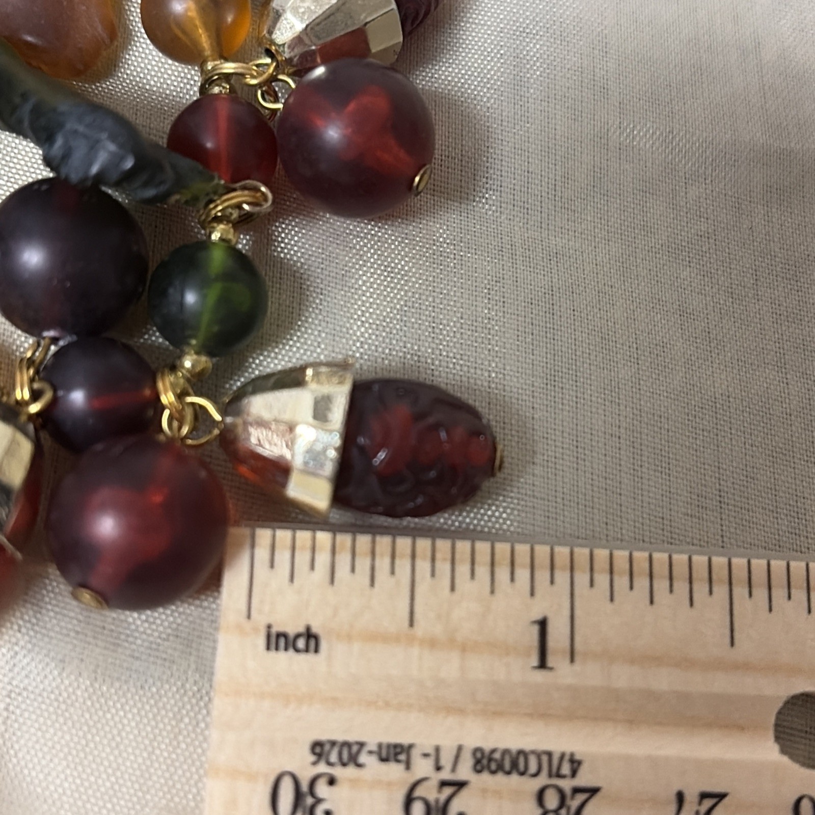 Vtg NWT Lucite Necklace Red Green Orange Brown Necklace Autumn Fall Leaves Acorn