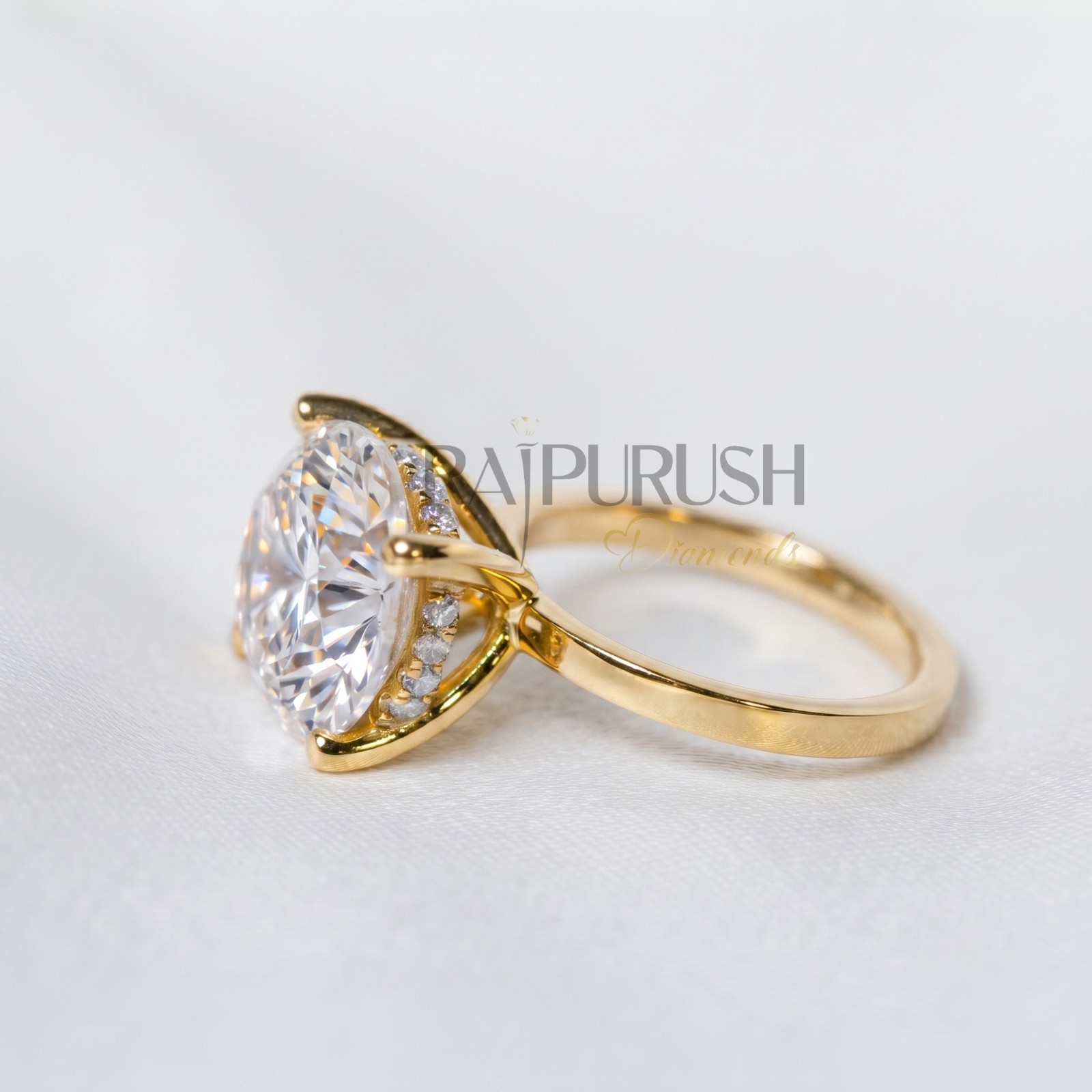 Round Cut Moissanite Hidden Halo Engagement Ring 925 Sterling Silver Bridal Band