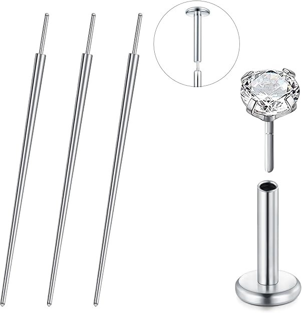 10pc Titanium Ear Insertion Taper Threadless Flat back Tool Labret Earrings Stud