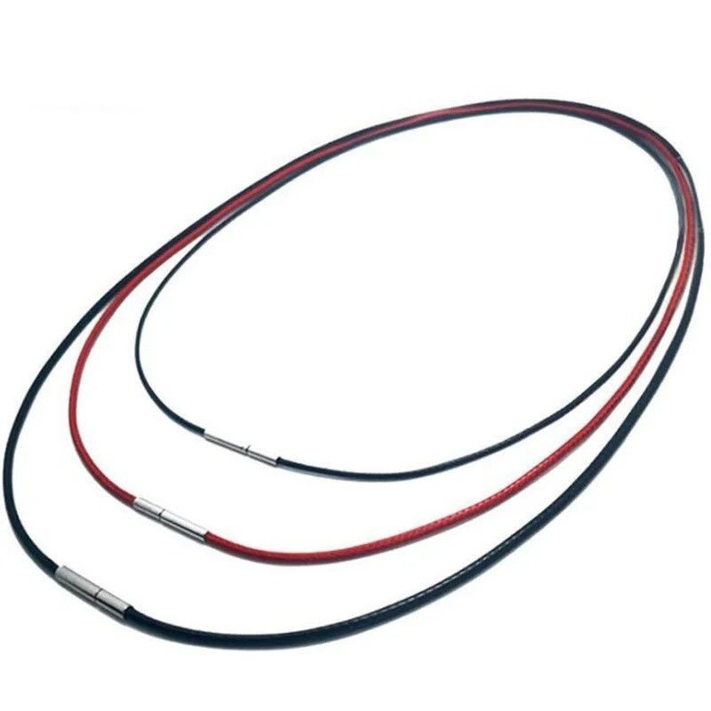 Black Rope Leather Cord Chain Necklace Stainless Steel