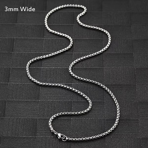 Stainless Steel Rolo Square Box Chain Necklace Unisex Men Women Silver