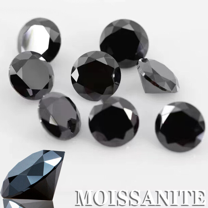 50/1000Pcs Black Color Loose Moissanite Stone Round 0.7MM-5MM Pass Diamond Test