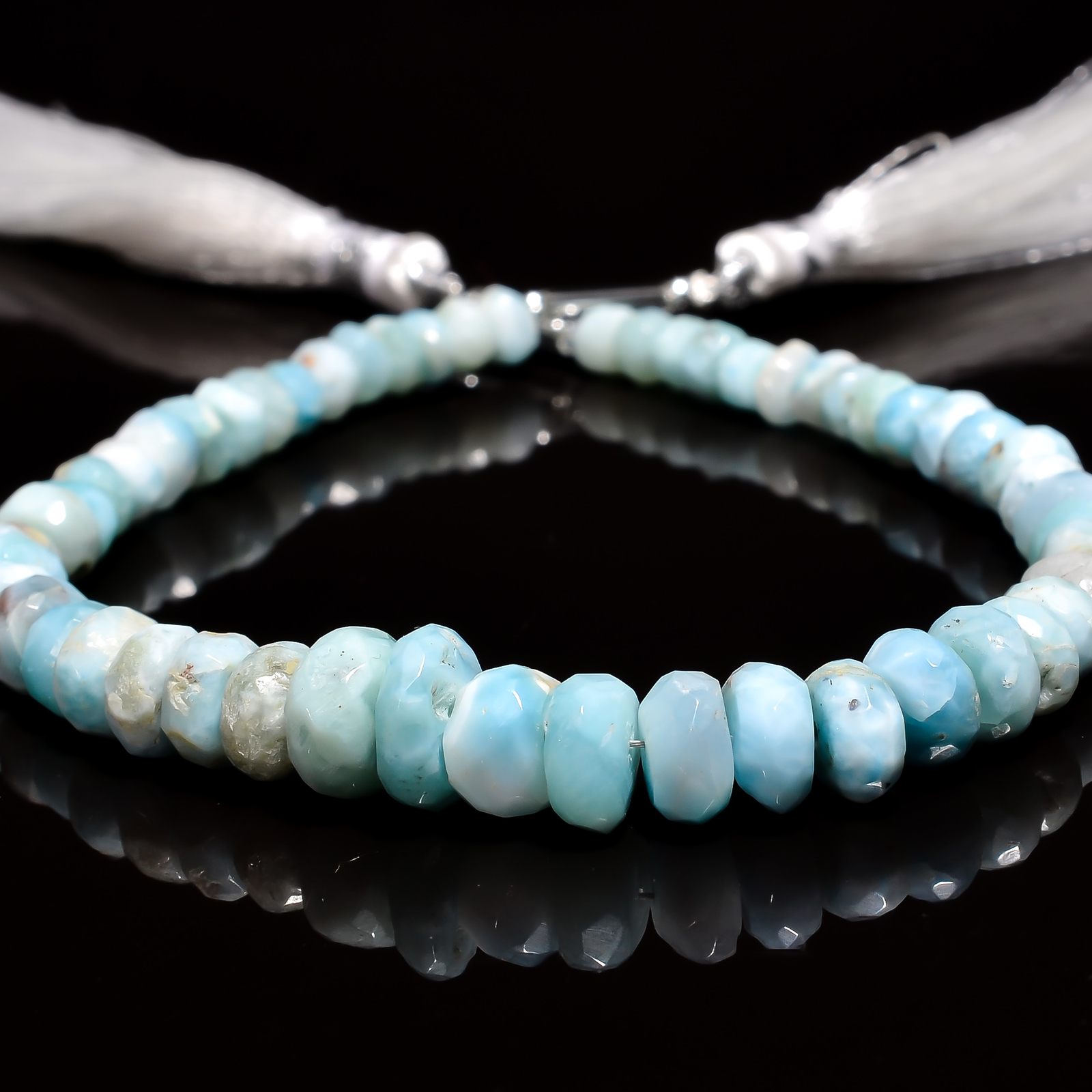 Natural Larimar Gemstone Rondelle Faceted Beads 3X3 10X10 mm Strand 9″ EUC-264