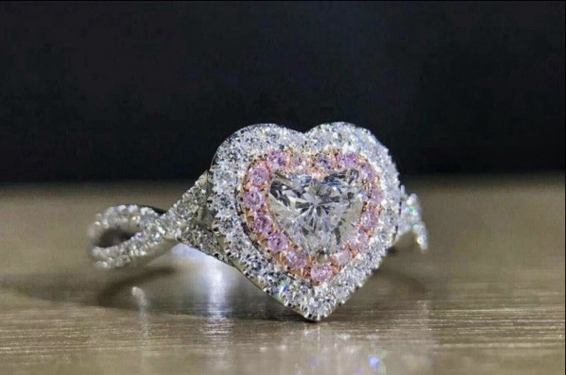 Beautiful White Sapphire Pink Zircon CZ Halo Heart Ring Size 10