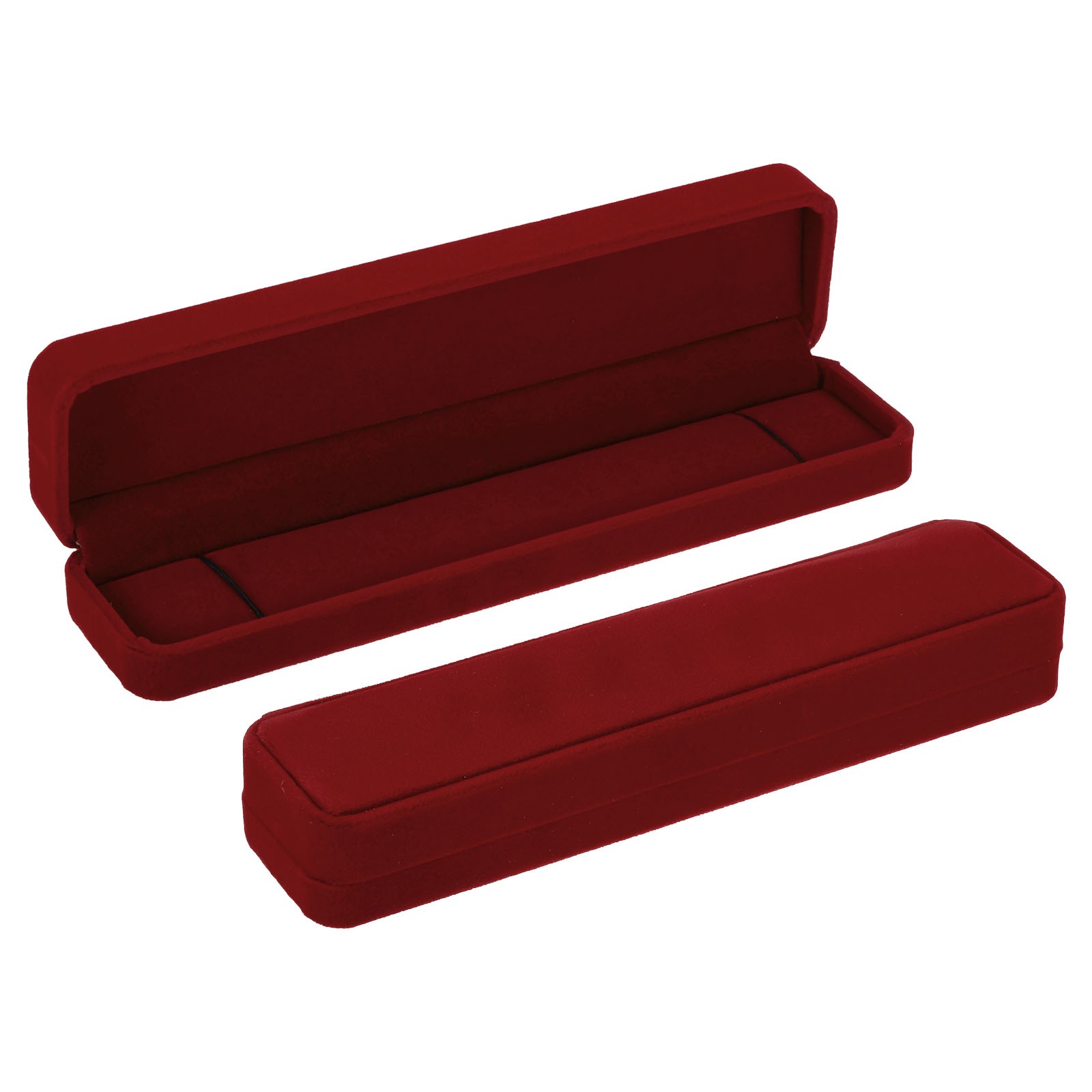 2pcs Velvet Necklace Box Single Slot Long Chain Jewelry Holder Style 2 Red