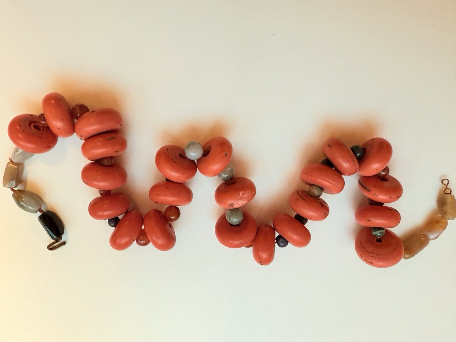 Vintage Nepal Sherpa Coral Glass Bead Necklace (2970)