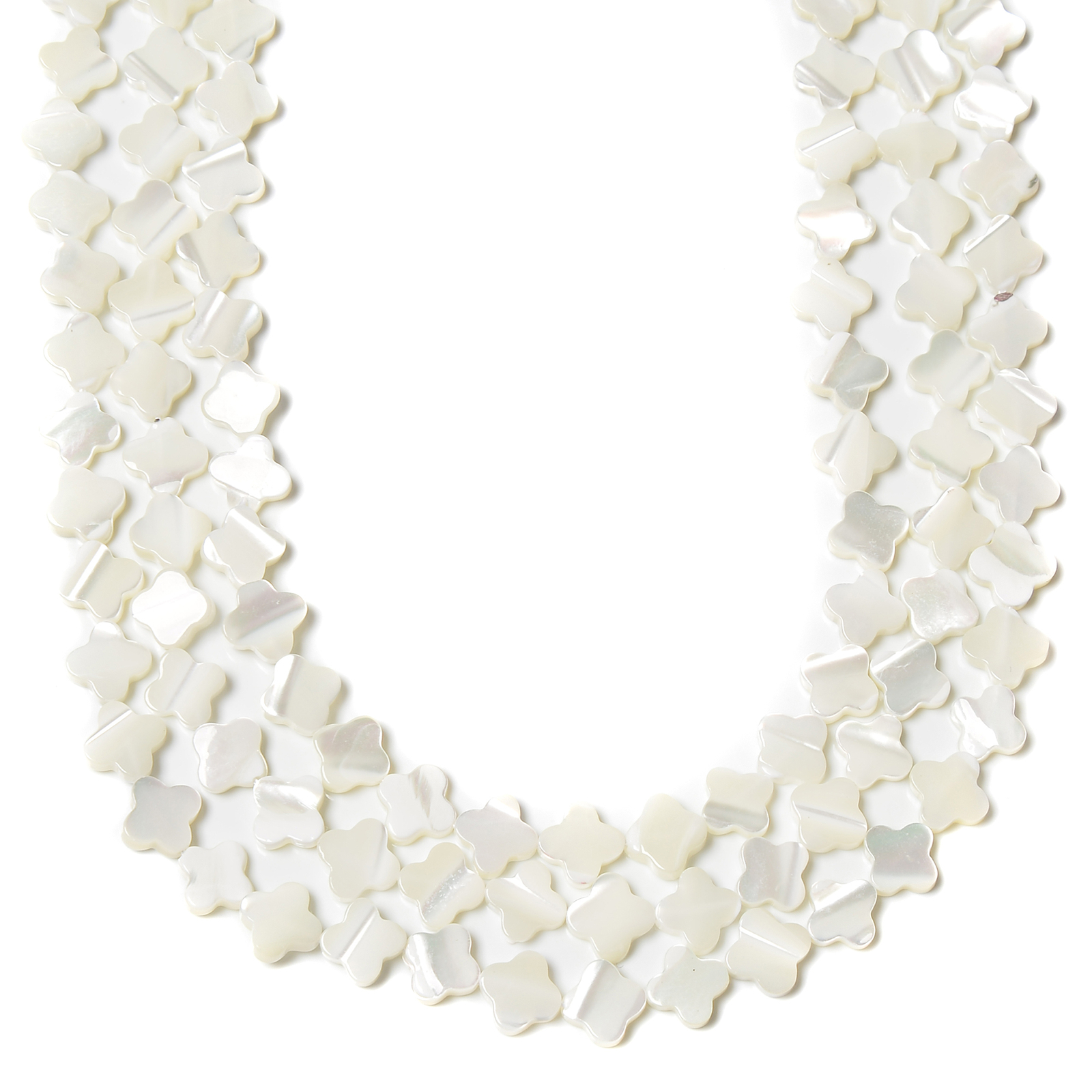 White Mother of Pearl MOP Shell Four Leaf Clover Beads 6mm to 16mm 15.5” Strd
