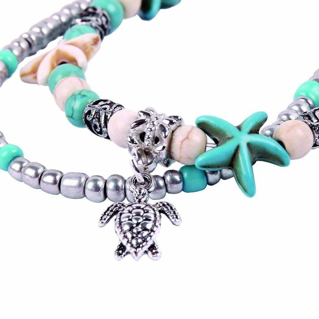 New Boho Ankle Bracelet Silver Tone Women Fashion Beaded Adjustable Beach Anklet