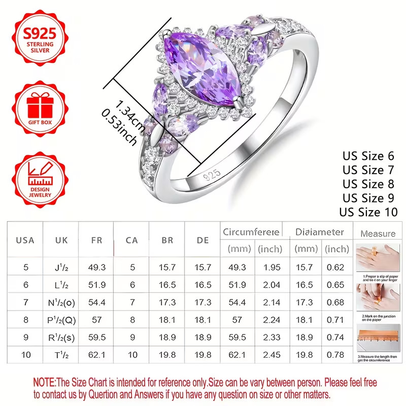 Beautiful Amethyst & Cubic Zirconia .925 Ring, Size 10. FREE SHIP IN THE USA!
