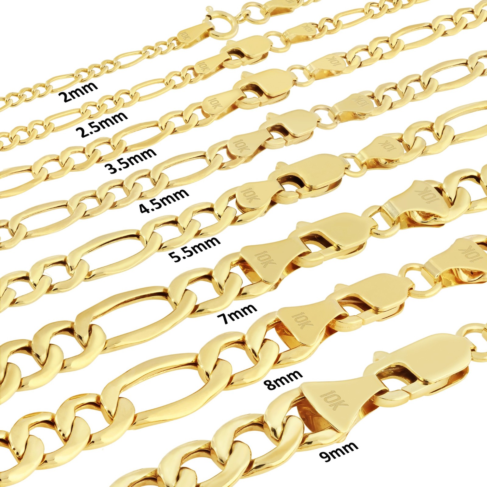 10K Yellow Gold 3.5mm-9mm Italian Figaro Chain Link Bracelet Mens Women 7″ 8″ 9″