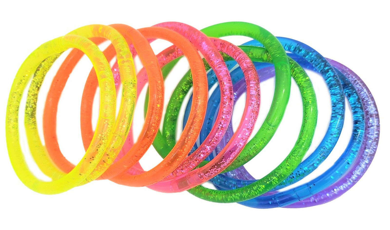 24 Pcs – Liquid Super Glitter Colorful Bracelet ( 6″ ) Bright Neon Colors.