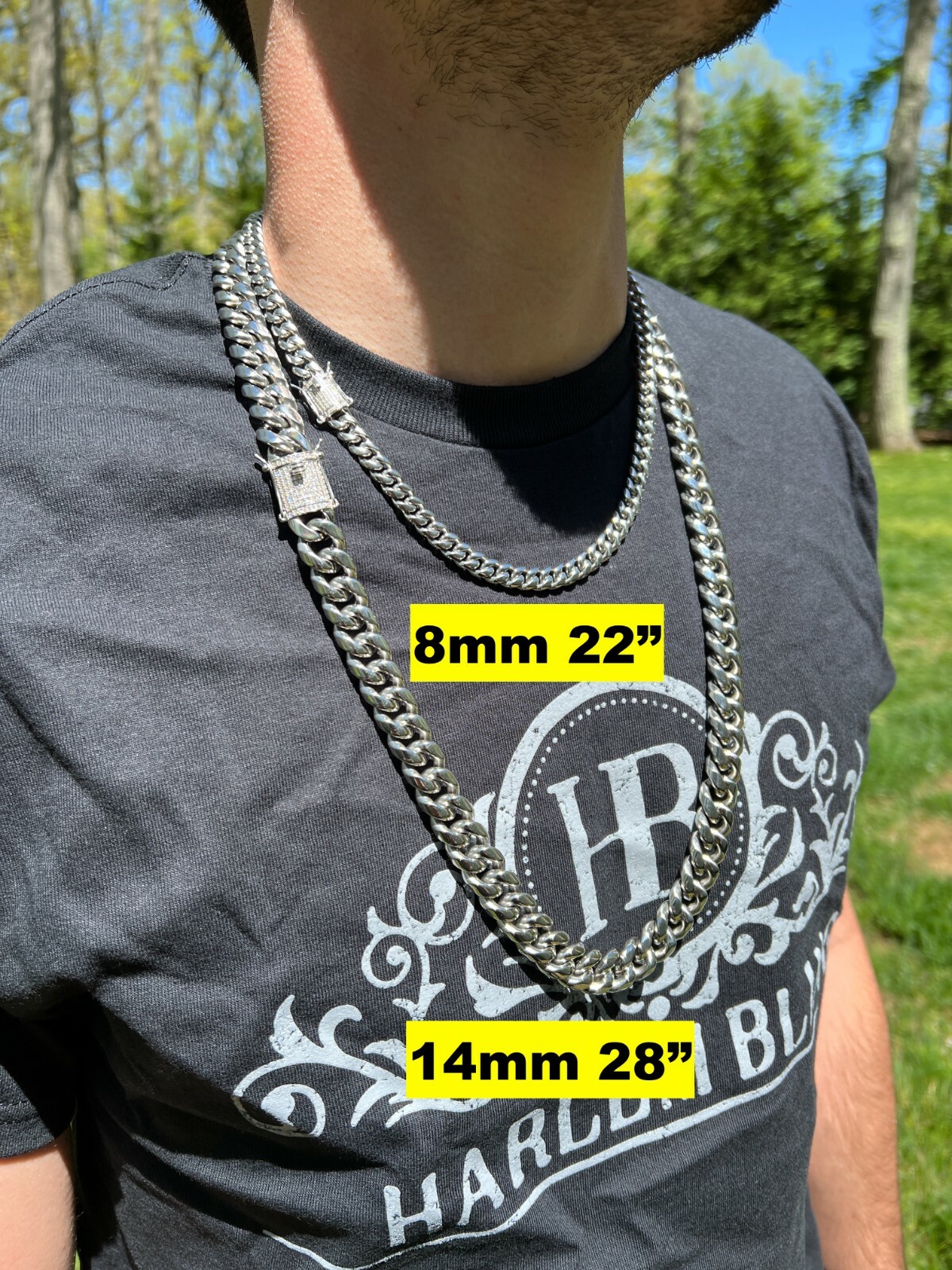 Real Miami Cuban Link Chain Necklace Bracelet Stainless Steel MOISSANITE Clasp