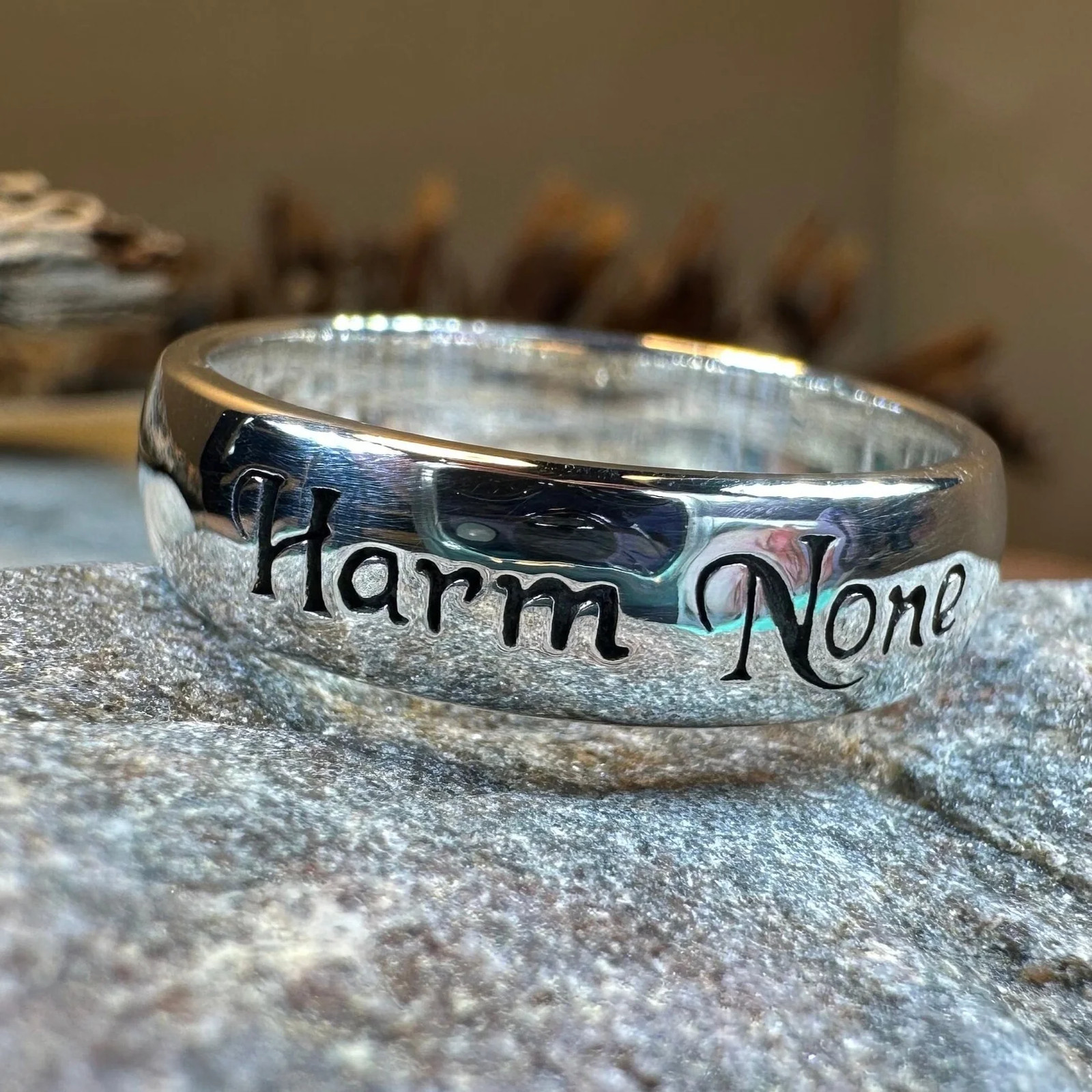 Harm None Wiccan Ring Amulet Witch Pagan Unisex Ladies Band Sterling Silver 925