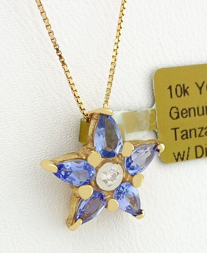 GENUINE 1.50 Cts TANZANITE & DIAMOND PENDANT NECKLACE 10K GOLD – New With Tag