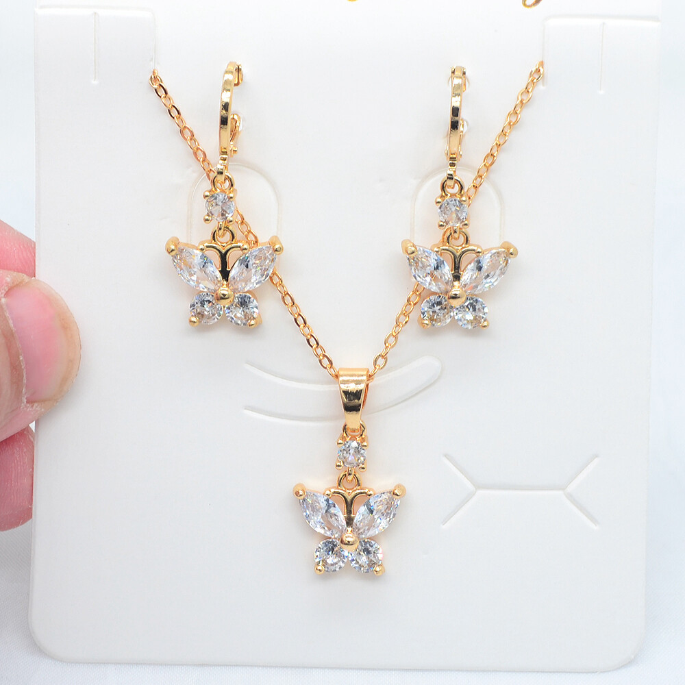 18K Yellow Gold Filled Women Multicolor Topaz Cute Butterfly Jewelry Set