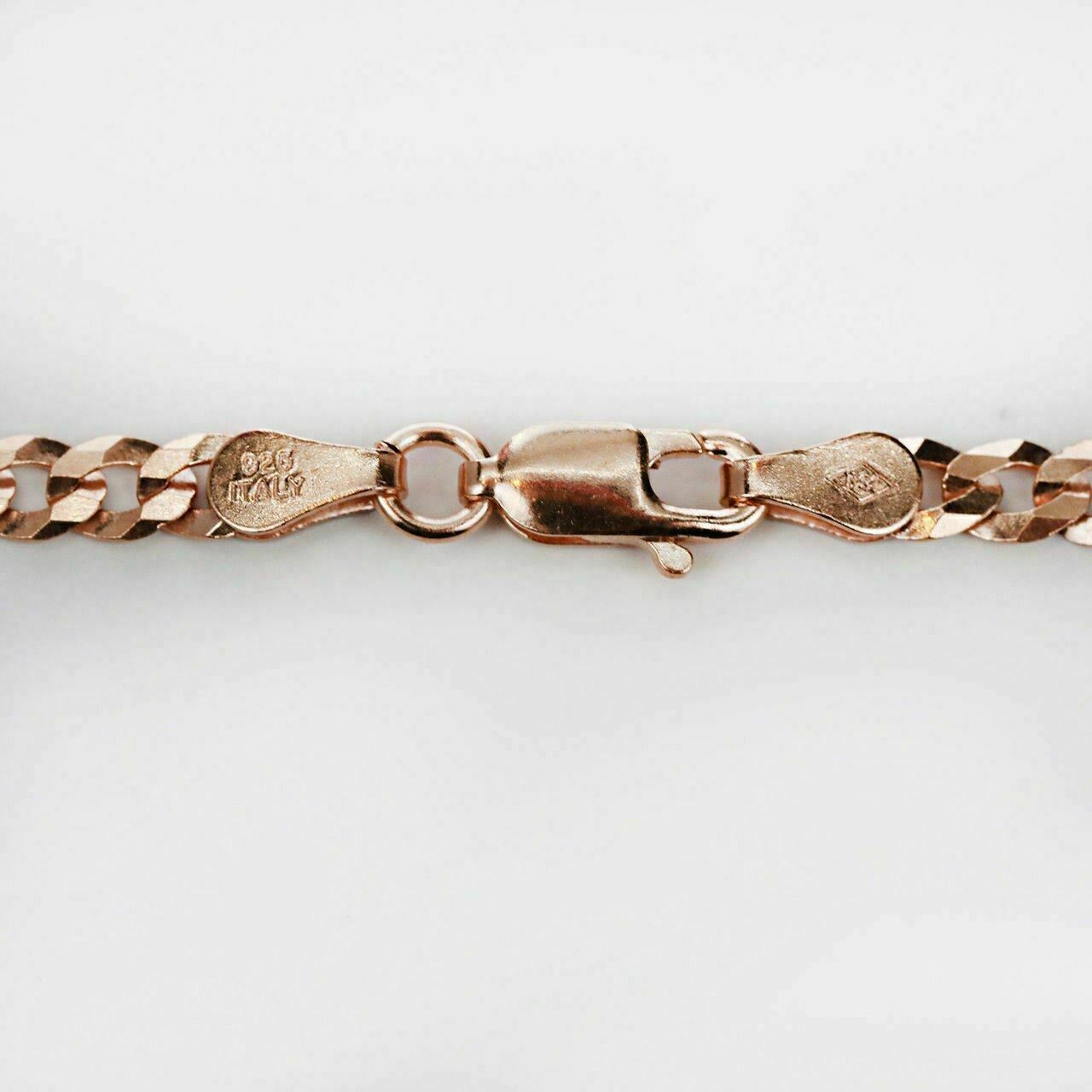 Men’s Women’s 14K Rose Gold Plated Solid 925 Silver Cuban Link Chain 4mm ITALY