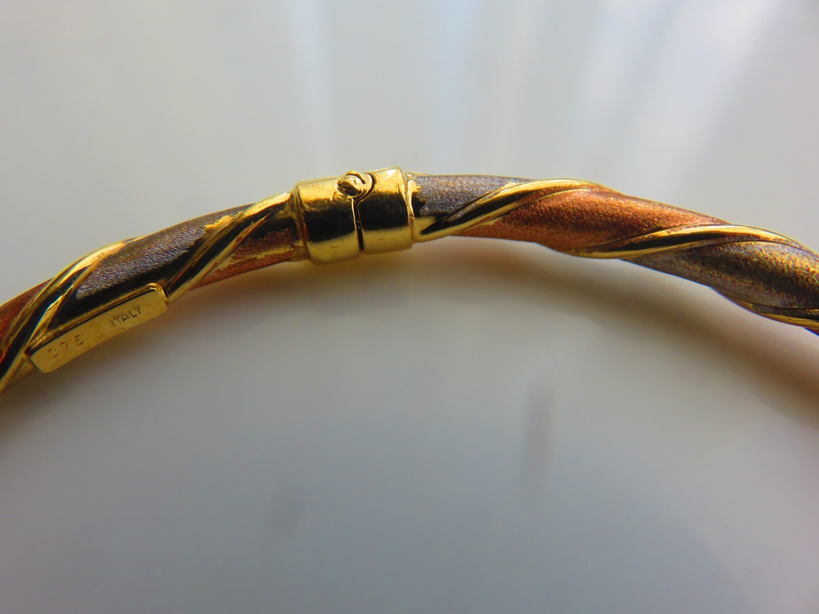 Gold Hinged Bangle 9 Carat Multi Coloured Gold Twisted Oval