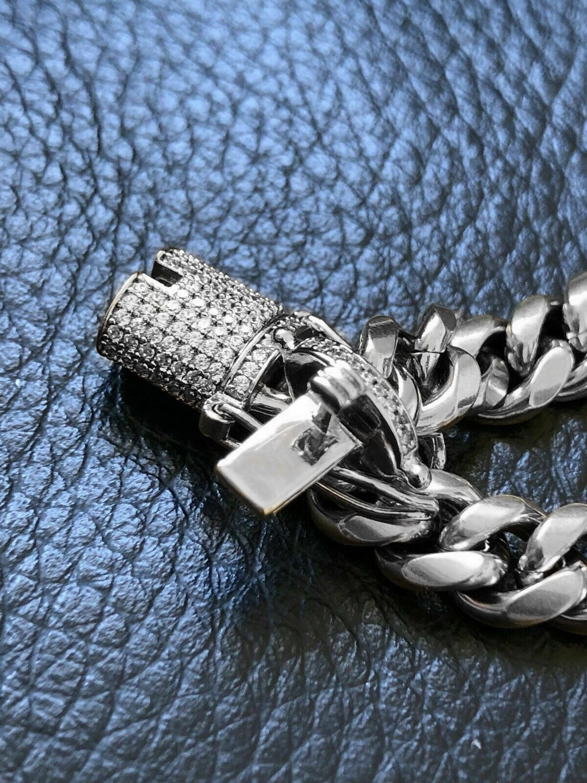 Solid Stainless Steel Necklace Cuban Link Chain For Men Iced out CZ Clasp 8-14MM