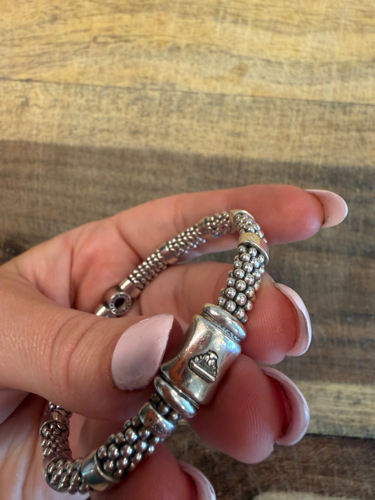 Lagos Caviar Sterling Silver Diamond Circle Bead & Polished Link Bracelet