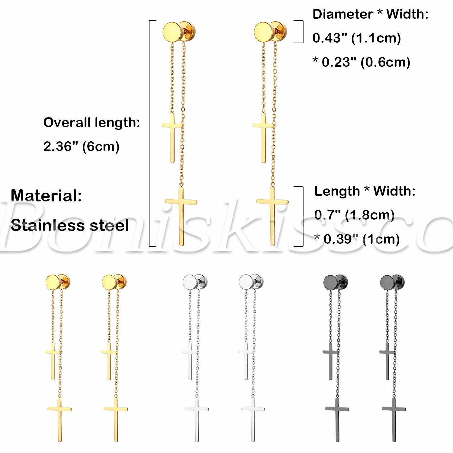 Men’s Women’s Unisex Slim Cross Drop Dangle Earrings Dumbbell Barbell Ear Studs