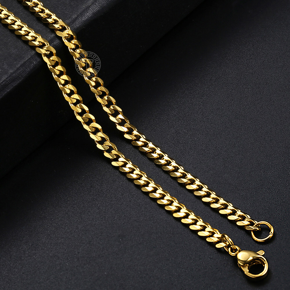 16″-30″ For Men Women Chain Gold Plated Stainless Steel Cuban Curb Link Necklace