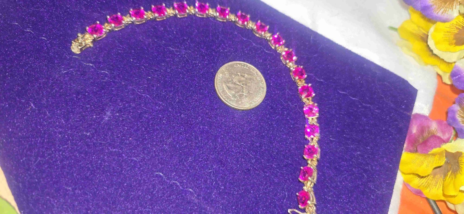 Breathtaking Ruby Jemstones Set In Sterling Tennis Bracelet