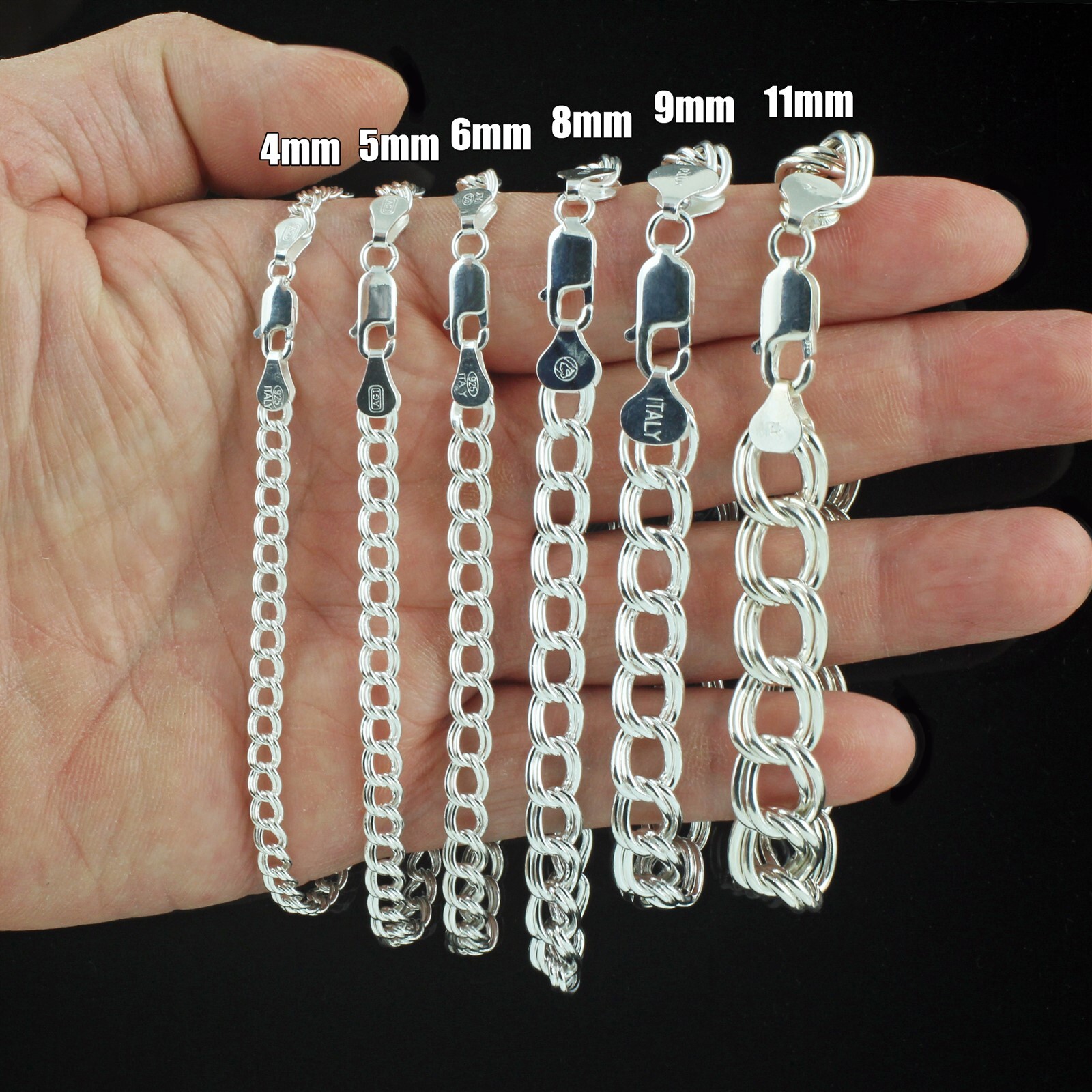 925 Sterling Silver Charm Bracelet Double Link – All Widths & Lengths