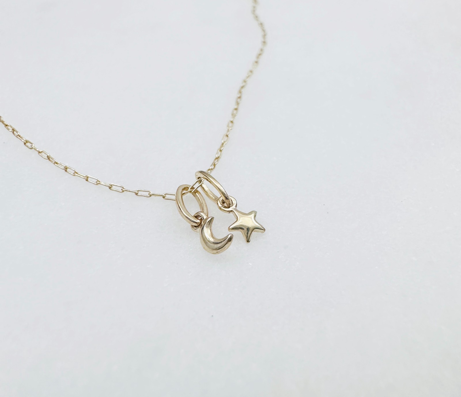14K Solid Yellow Gold Tiny – Very Small Celestial Star & Moon Charm Pendant LOT