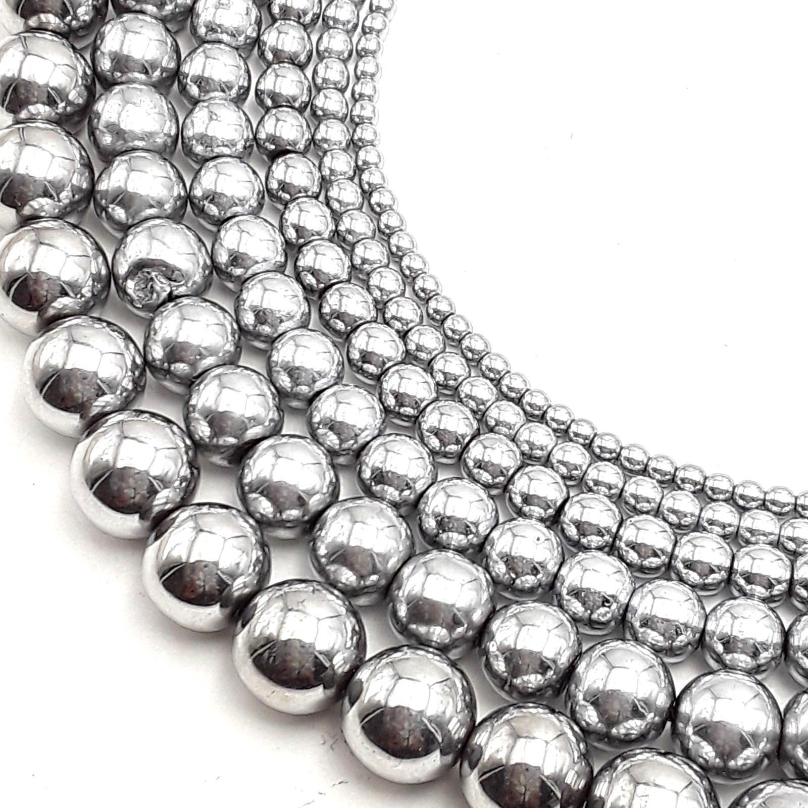 Silver Hematite Smooth Round Beads 2mm 3mm 4mm 6mm 8mm 10mm 12mm 15.5″ Strand