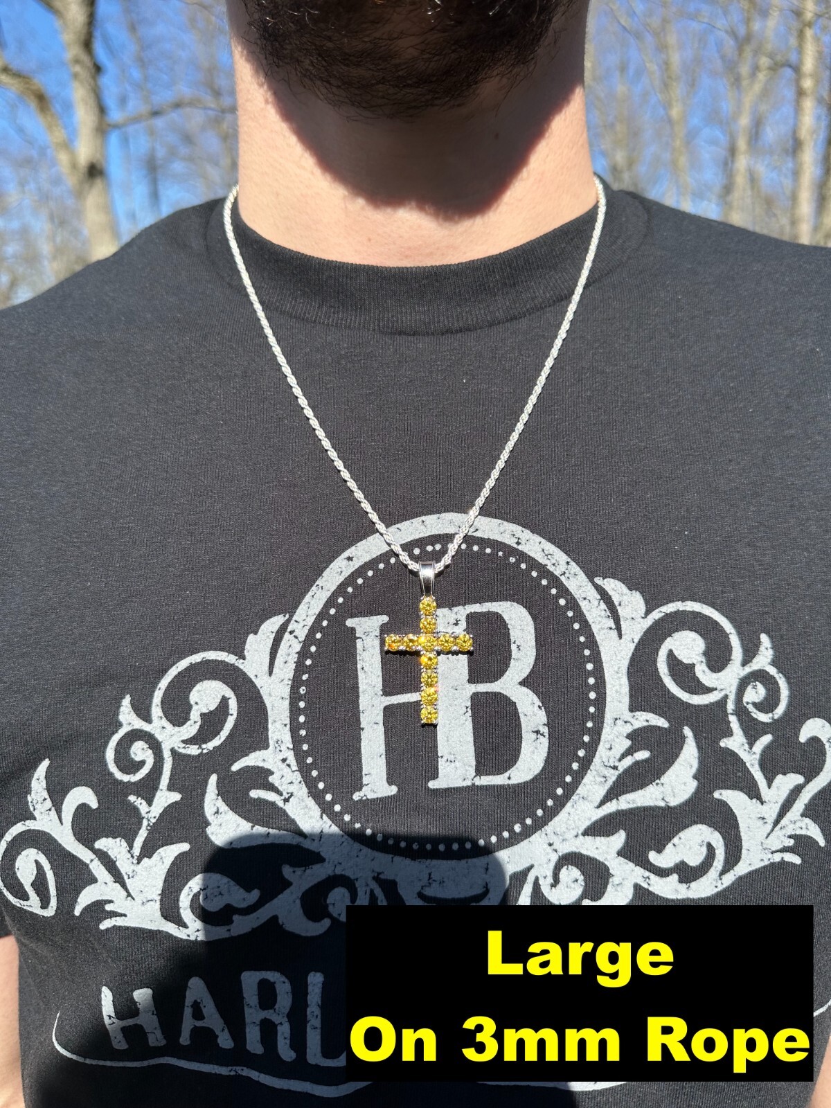 Yellow Canary MOISSANITE Real 925 Silver Cross Iced Pendant Necklace Hip Hop