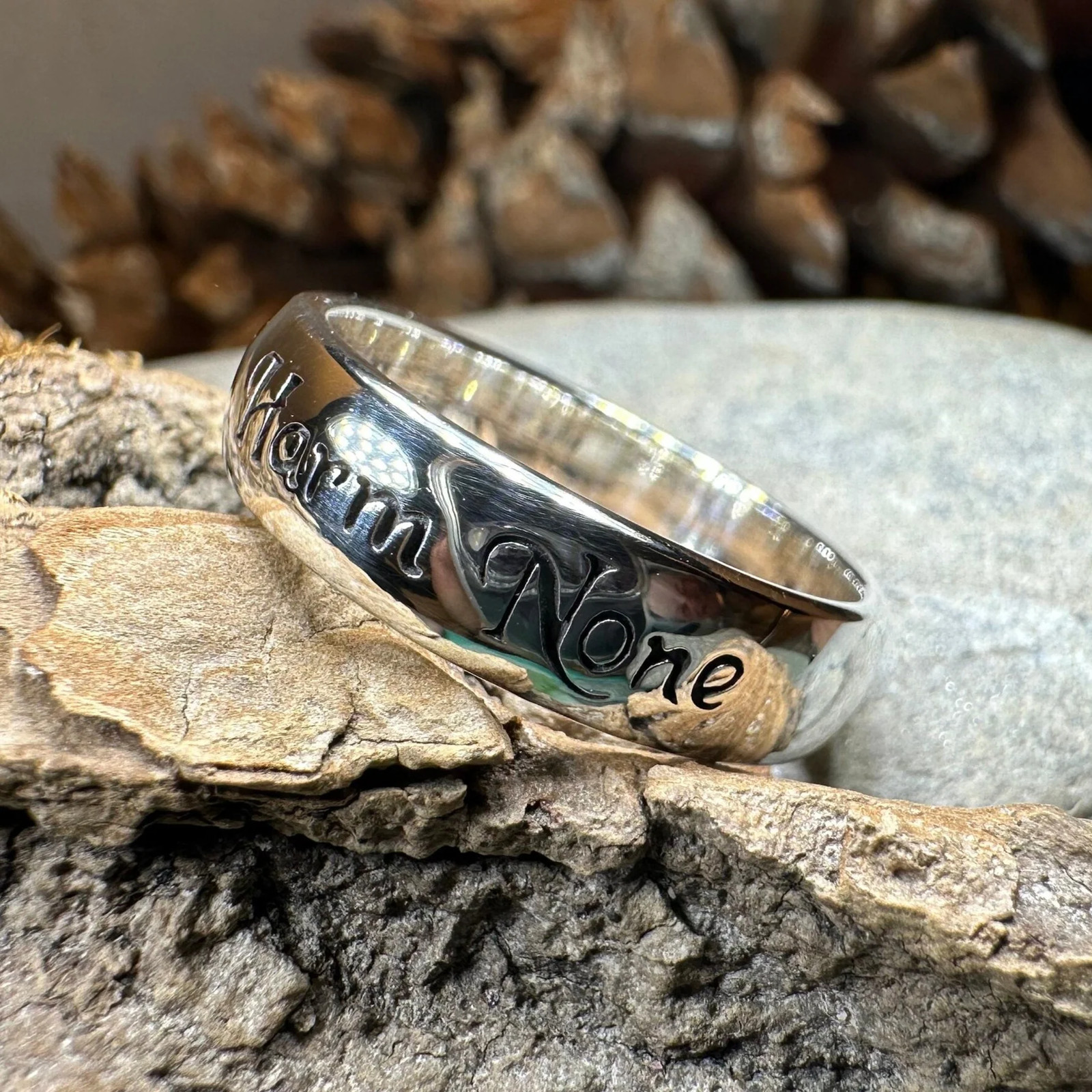 Harm None Wiccan Ring Amulet Witch Pagan Unisex Ladies Band Sterling Silver 925