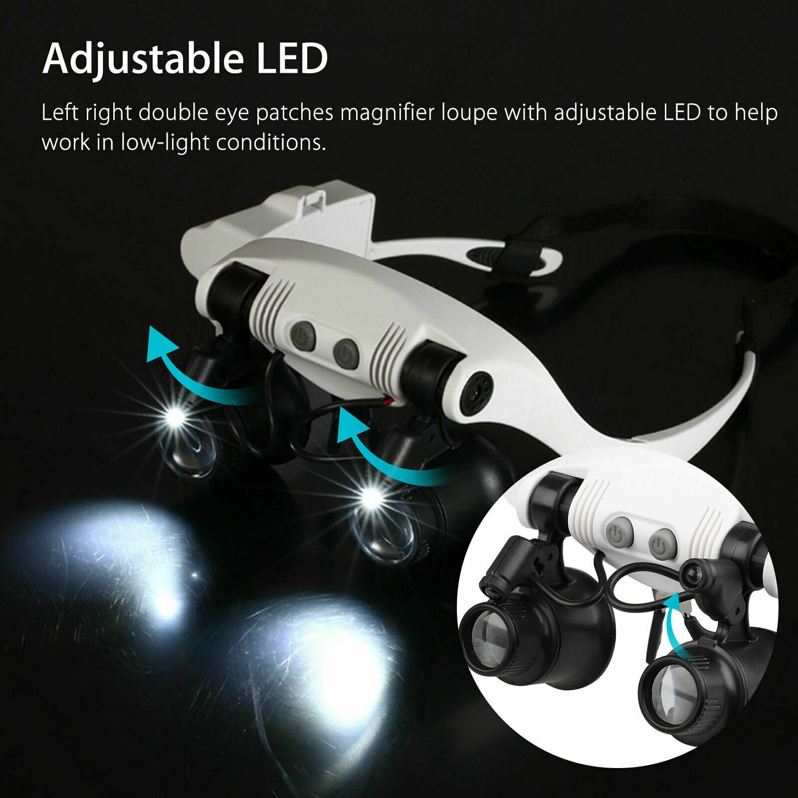 Magnifying Glass Lens LED Light Lamp Visor Head Loupe Jeweler Magnifier Headband