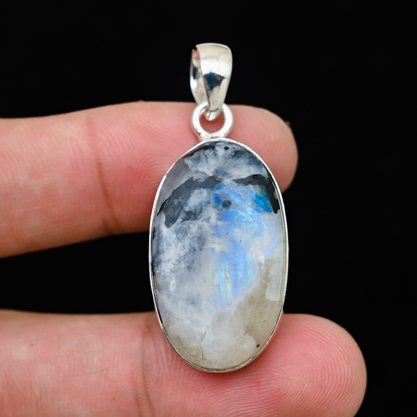 Rainbow Moonstone Gemstone 925 Sterling Silver Handmade Pendant Jewelry Gift For