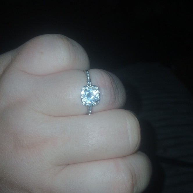 14k White Gold Cushion Halo Diamond Engagement Ring Size 7, 2mm Band