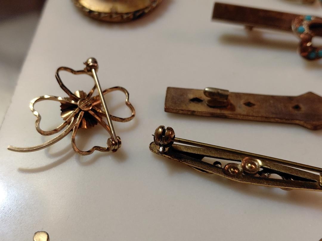Antique Victorian Jewelry Lot Gold Filled, Mourning Brooches.
