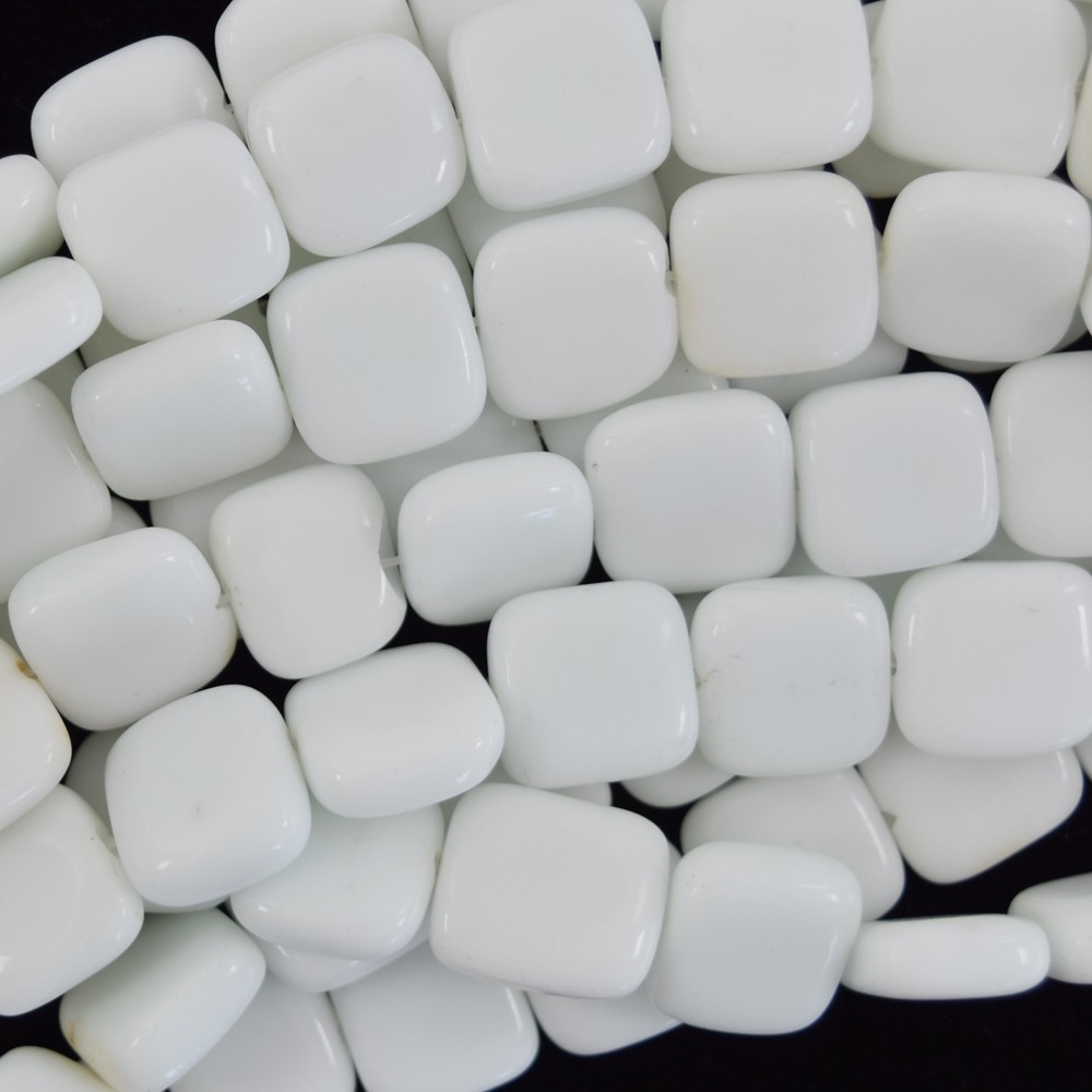 12mm white jade flat square beads 16″ strand