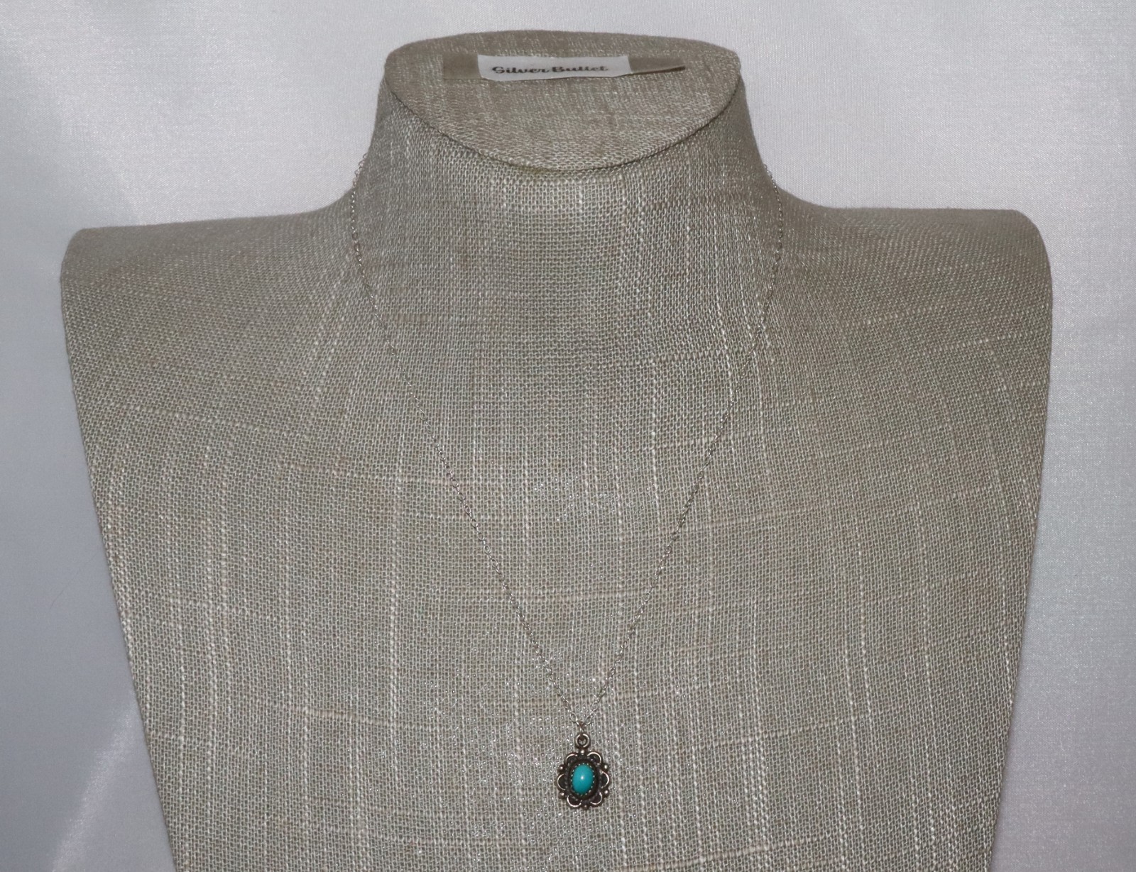 Vintage Sterling Silver OC Petite Turquoise Pendant Necklace 17 inches