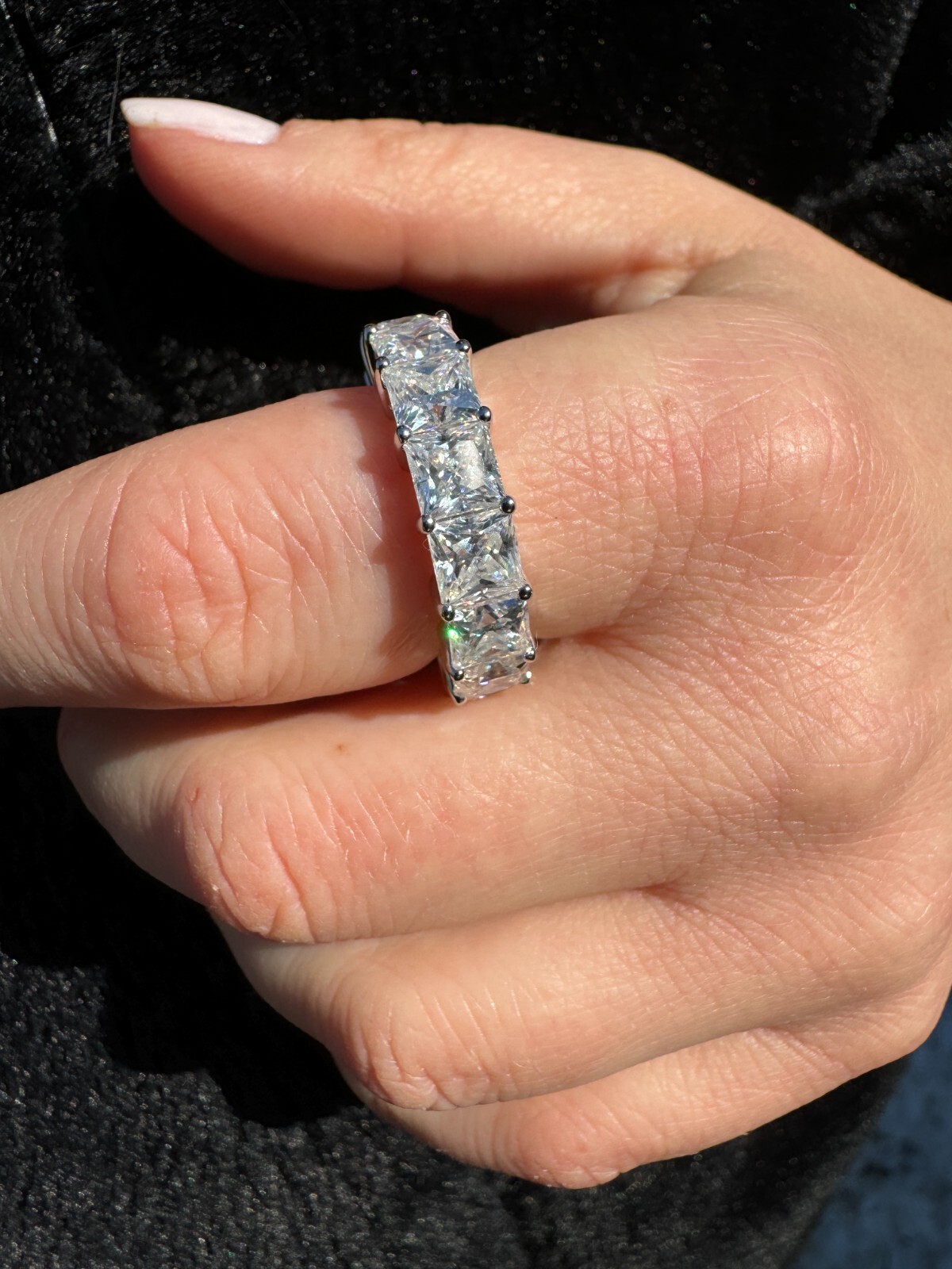 Real Princess Cut Moissanite Eternity Band Wedding Ring 925 Silver 2-5mm Square