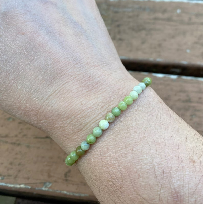 4mm Natural Green Jade Beaded Bracelet OCD &Nightmares Relief, Healing Jewelry