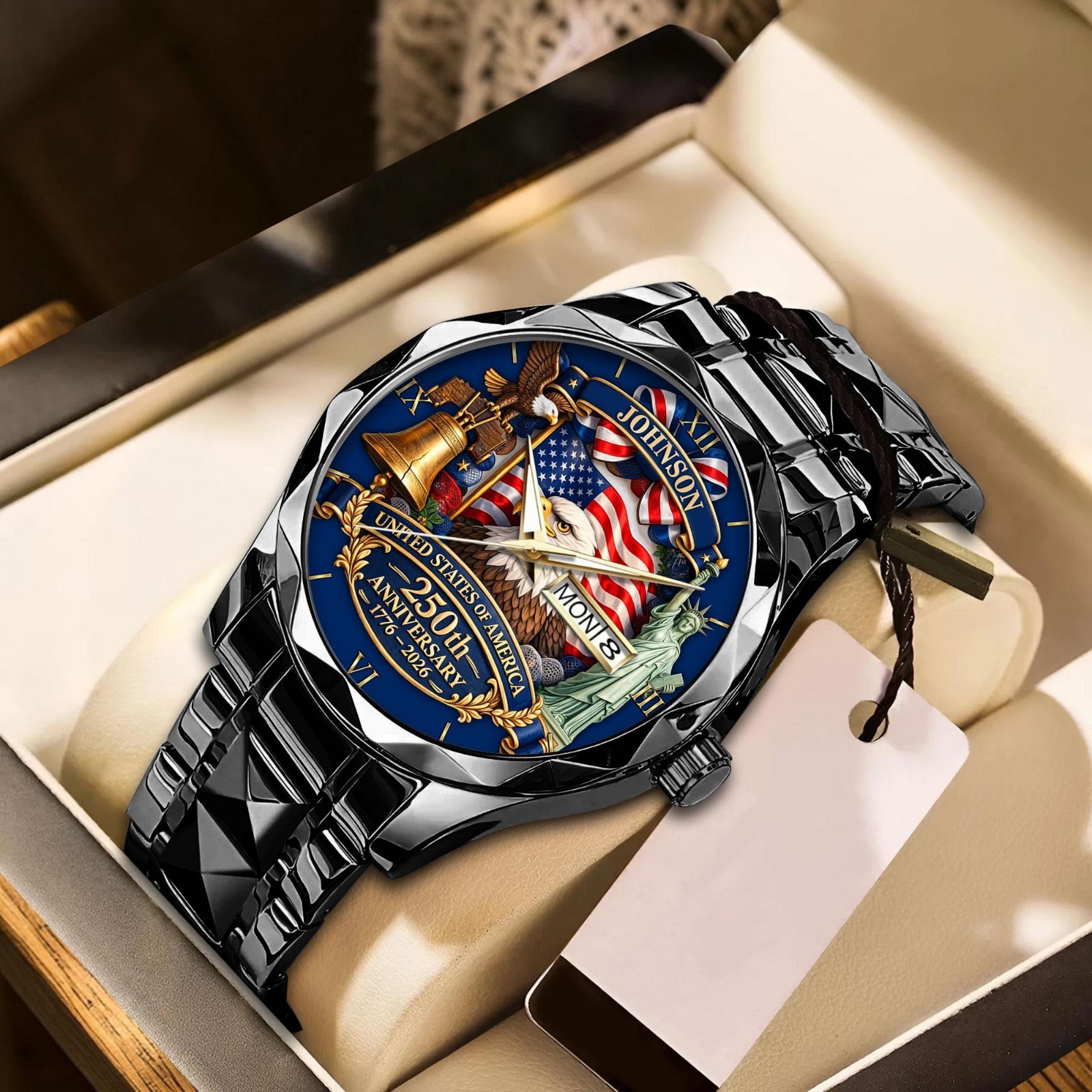 Custom USA 250th Anniversary Luxury Watch Patriotic Timepiece Independence Gift