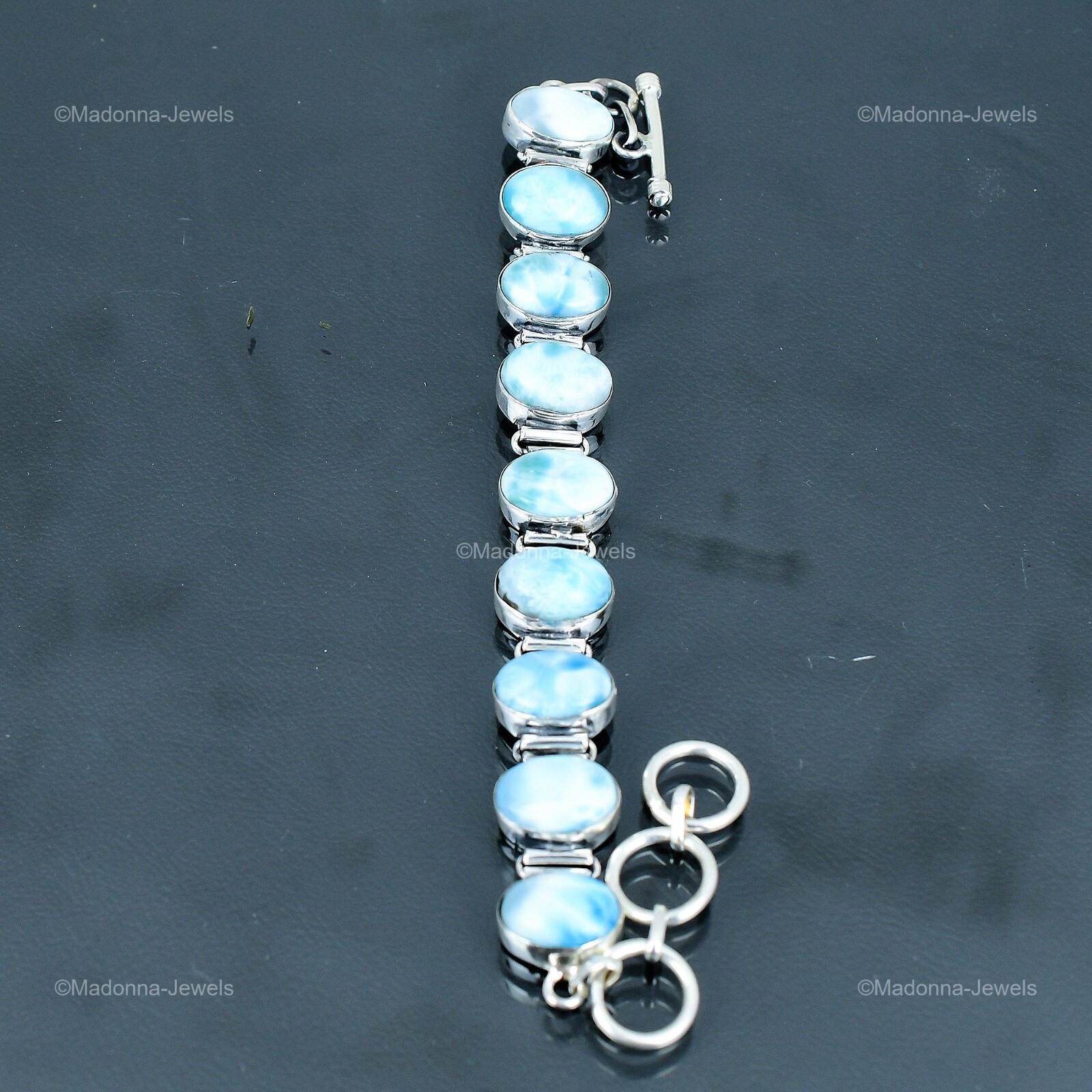 Memorial Day Sale Larimar Gemstone Sterling Silver Chain Throat Chakra Bracelet