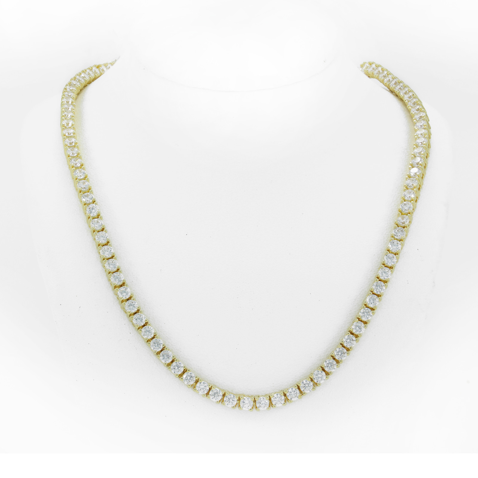 Unisex 1 Row 14K Gold Finish Solitaire Bling Tennis Chain Necklace 16-30 inches